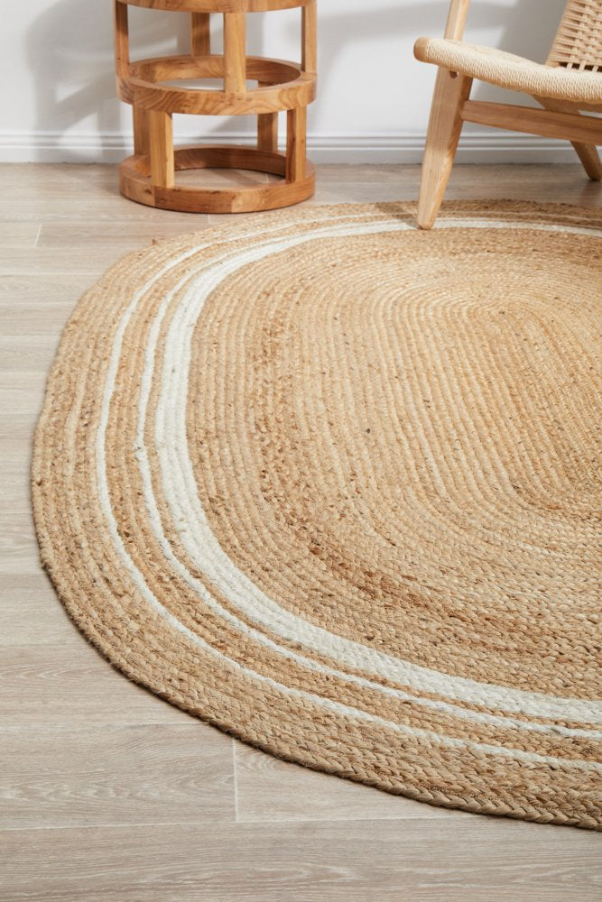 Bondi Natural White Stripe Jute Rug