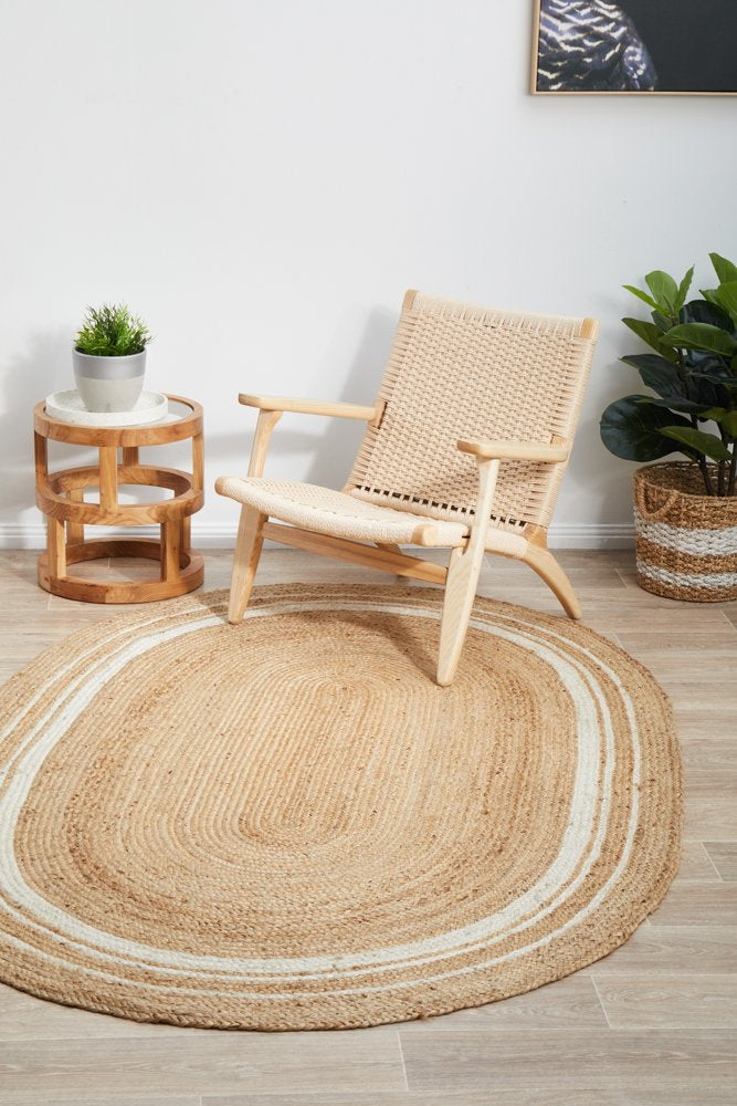 Bondi Natural White Stripe Jute Rug