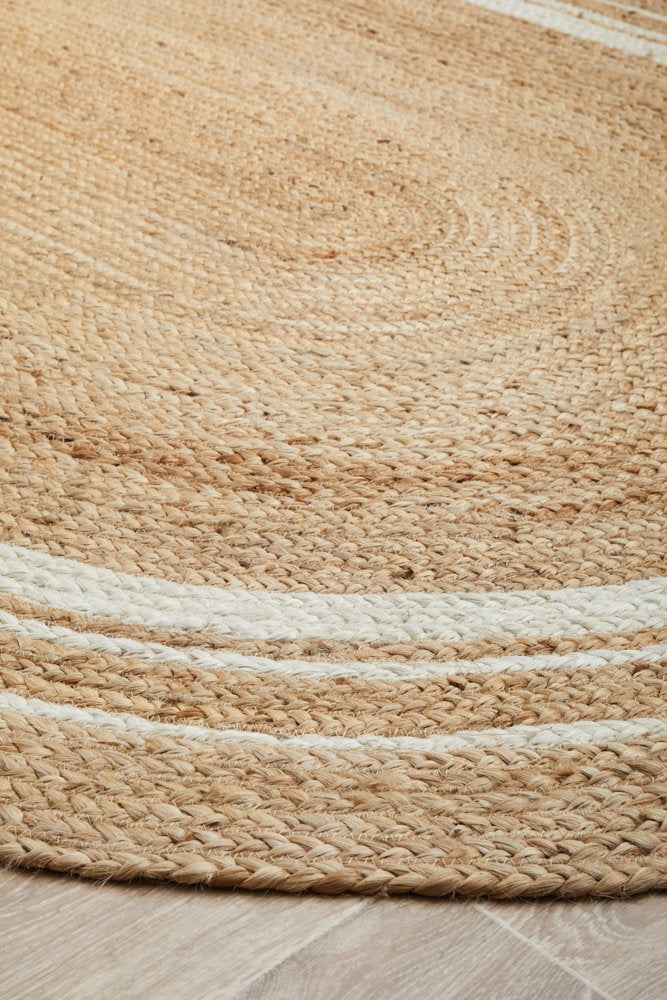 Bondi Natural White Stripe Jute Rug