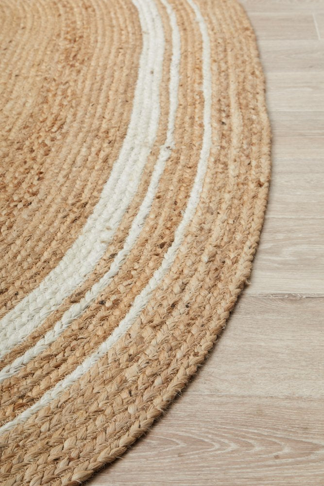 Bondi Natural White Stripe Jute Rug