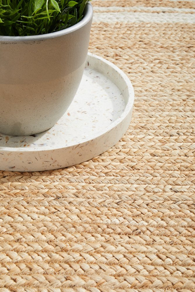 Bondi Natural White Stripe Jute Rug