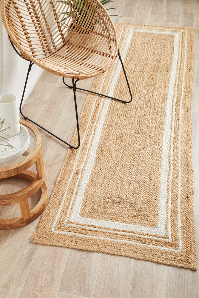 Bondi Natural White Stripe Jute Rug
