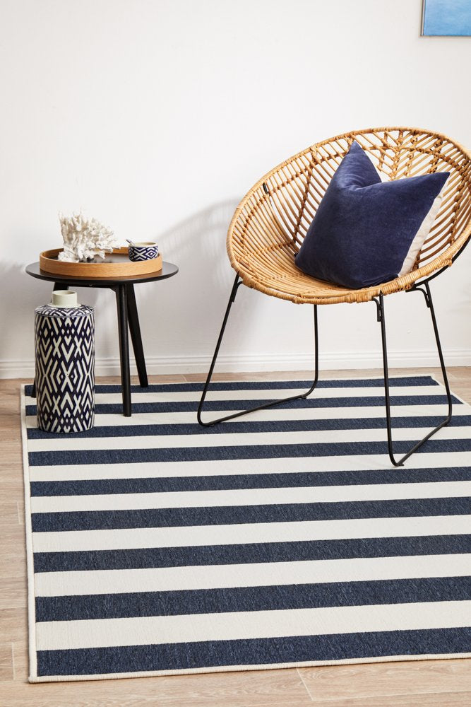 Outdoor Navy Stripe Rug