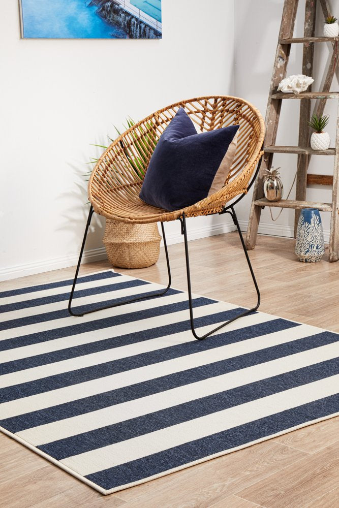 Outdoor Navy Stripe Rug