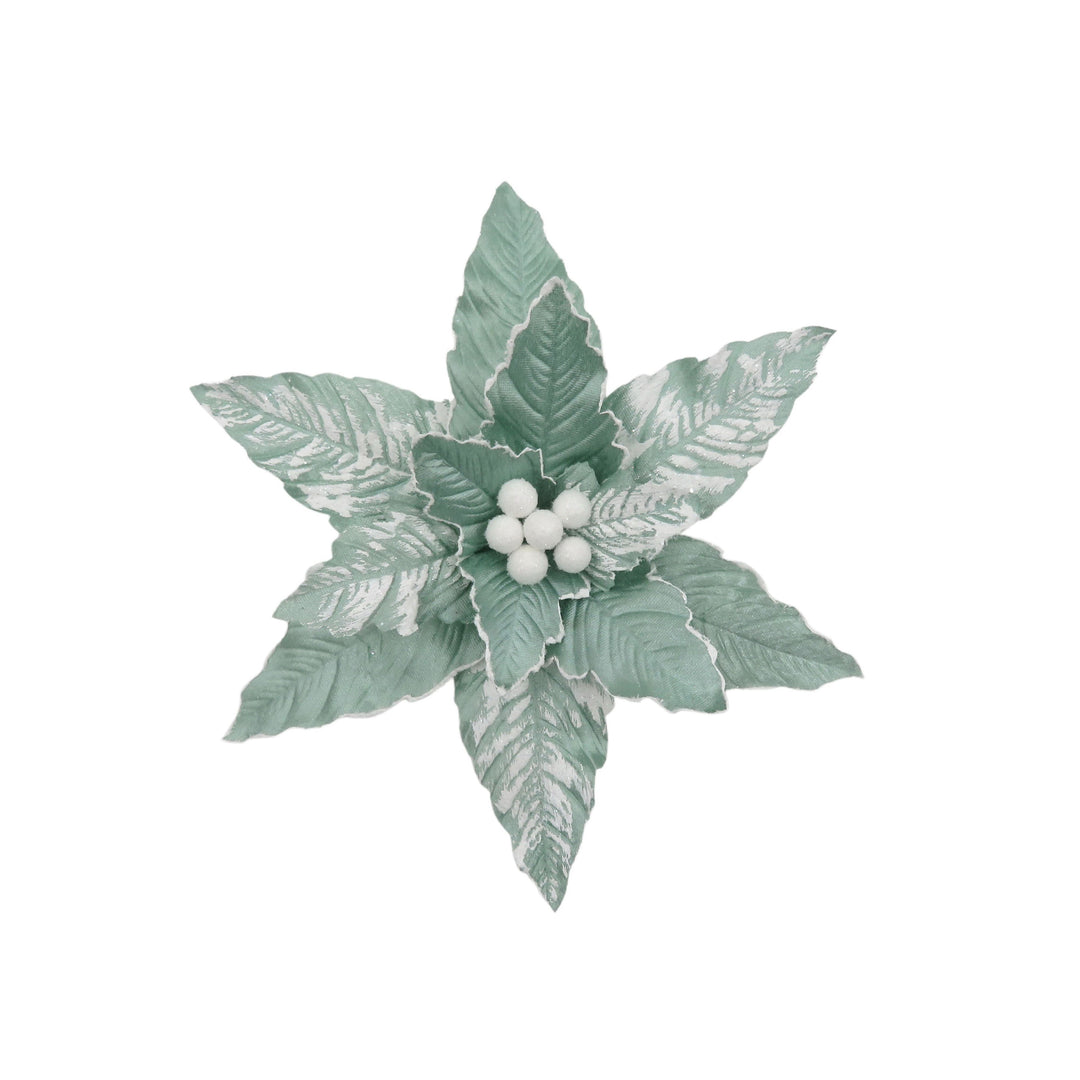 Fabric Clip Poinsettia Mint White Frost