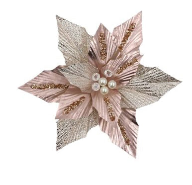 Fabric Clip Poinsettia Pink Champagne Leaves