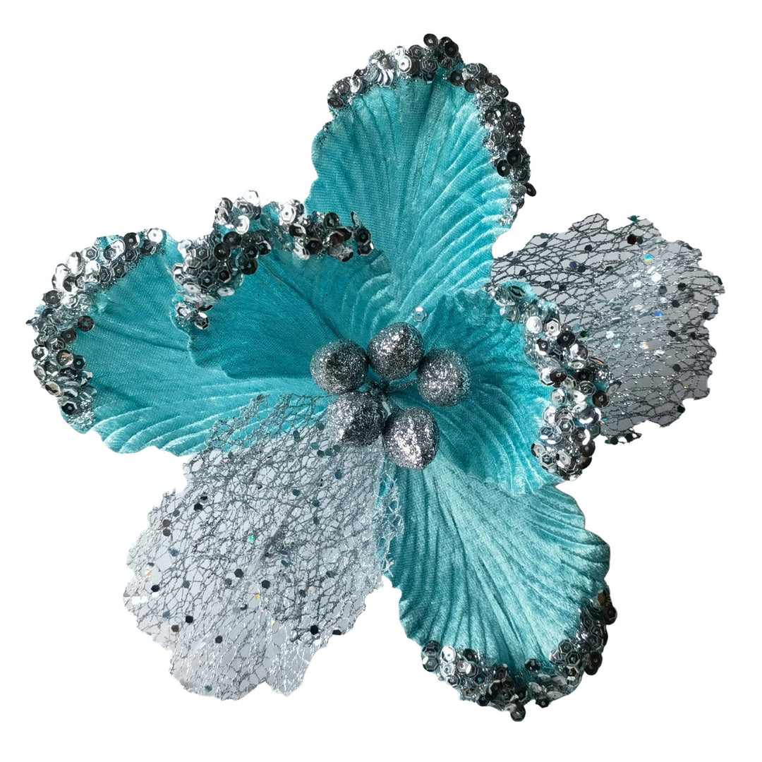 Clip on Magnolia Teal Silver Leaf