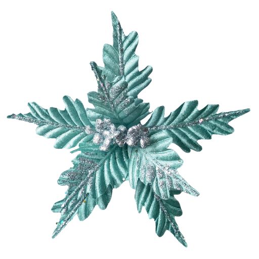Clip on Poinsettia Teal Silver Centre