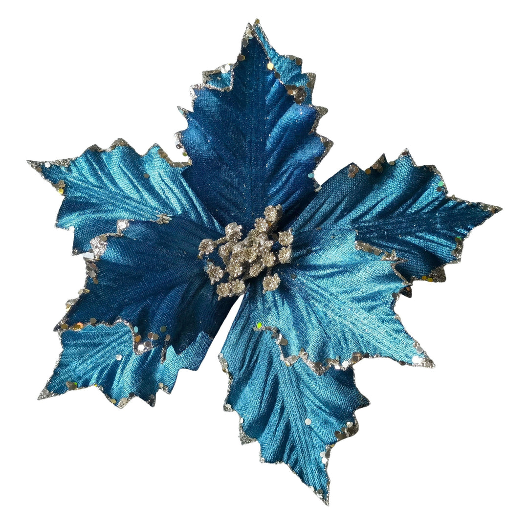 Clip on Poinsettia Royal Blue Gold Edge