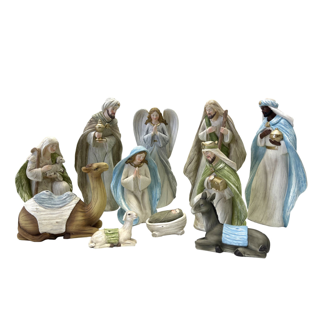 Natural Blue Green 11PC Nativity Set
