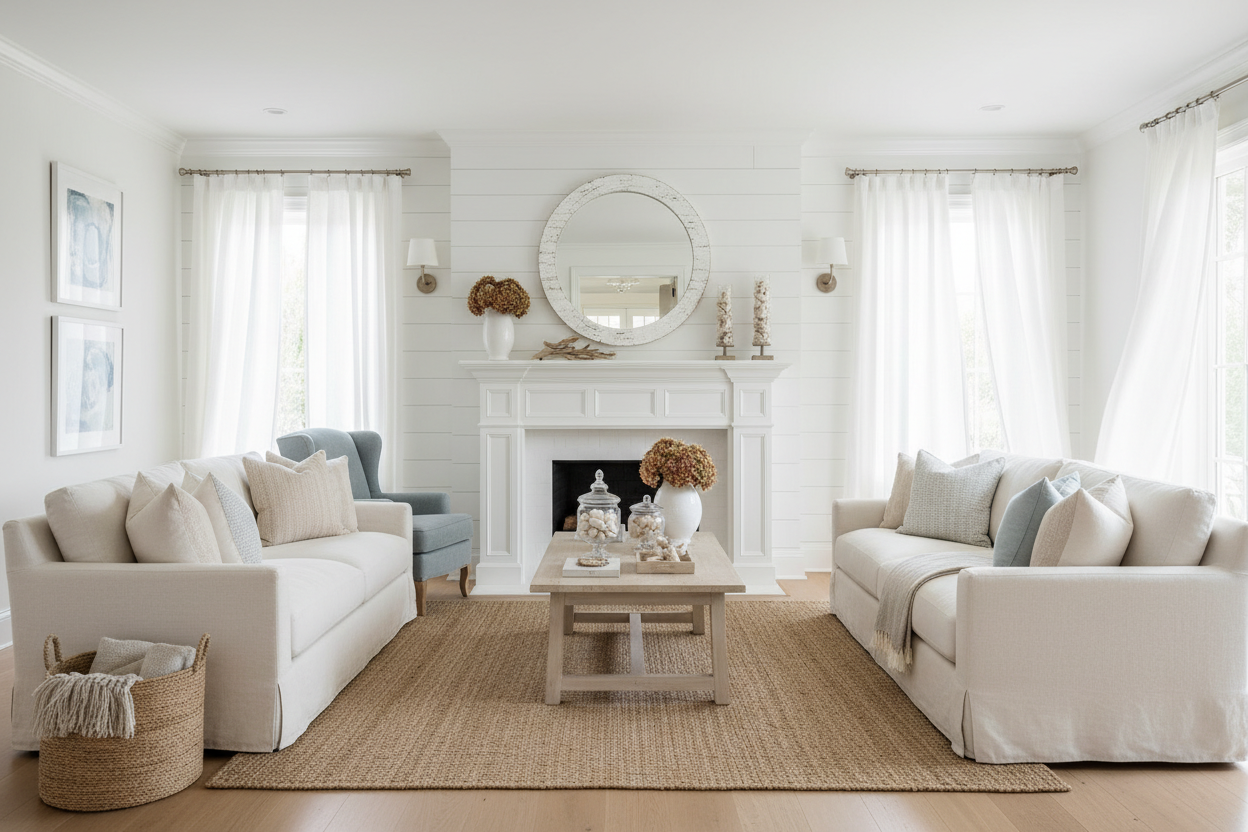 Hamptons Style Sitting room with fireplace