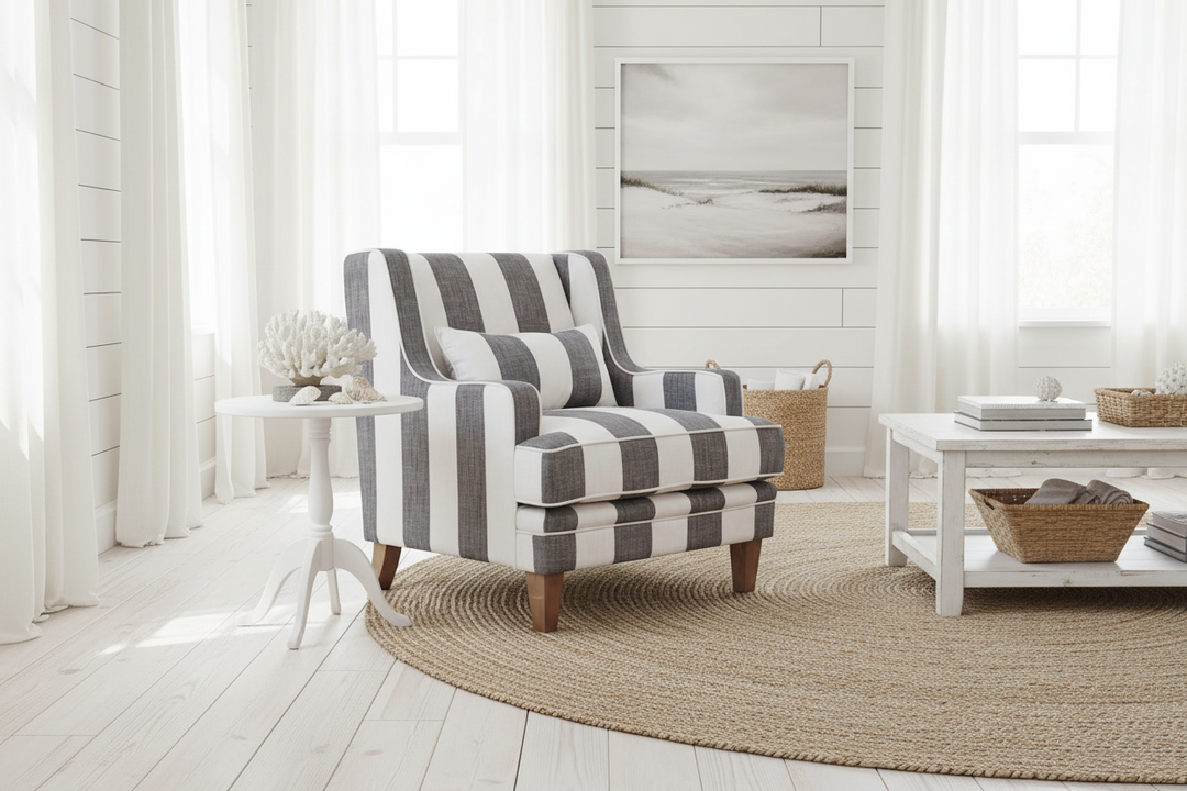 Bondi Hamptons Grey Stripe Armchair FLOORSTOCK