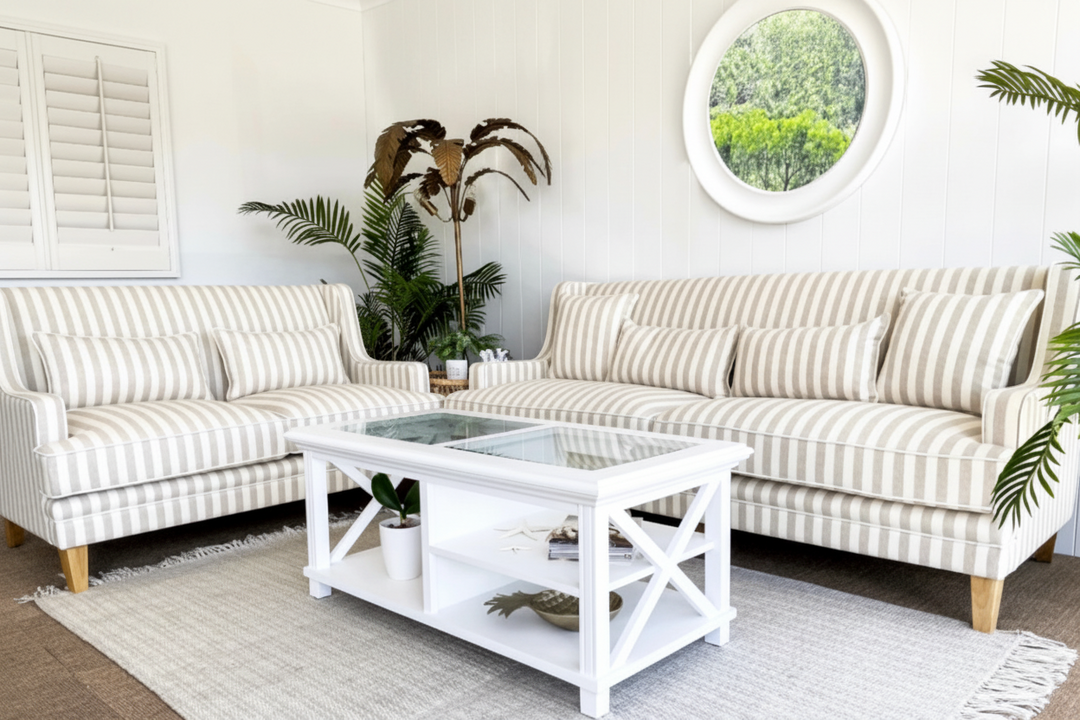Bondi Hamptons  2 Seater Sofa Natural Stripe