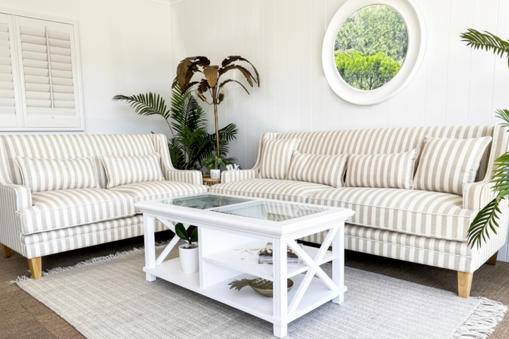 Bondi Hamptons  2 Seater Sofa Natural Stripe