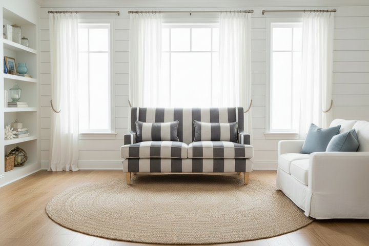 Bondi Hamptons  Grey Stripe 2 Seater Sofa FLOORSTOCK