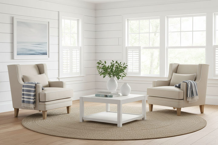Bondi Hamptons Armchair Natural with White Piping