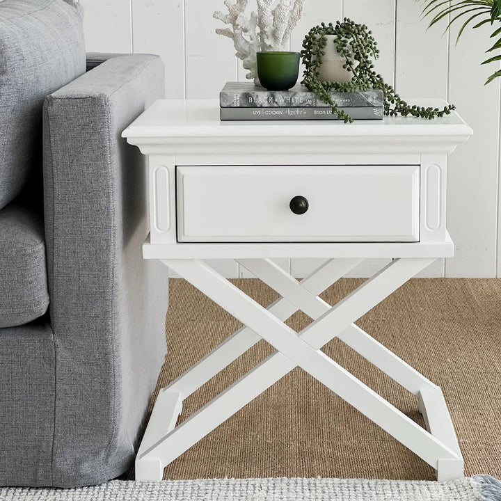 Sorrento White Bedside With Cross Legs