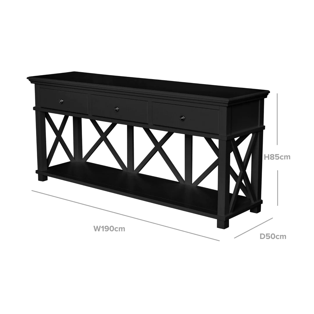 Sorrento Hamptons 3 Drawer 190cm Console Black FLOORSTOCK