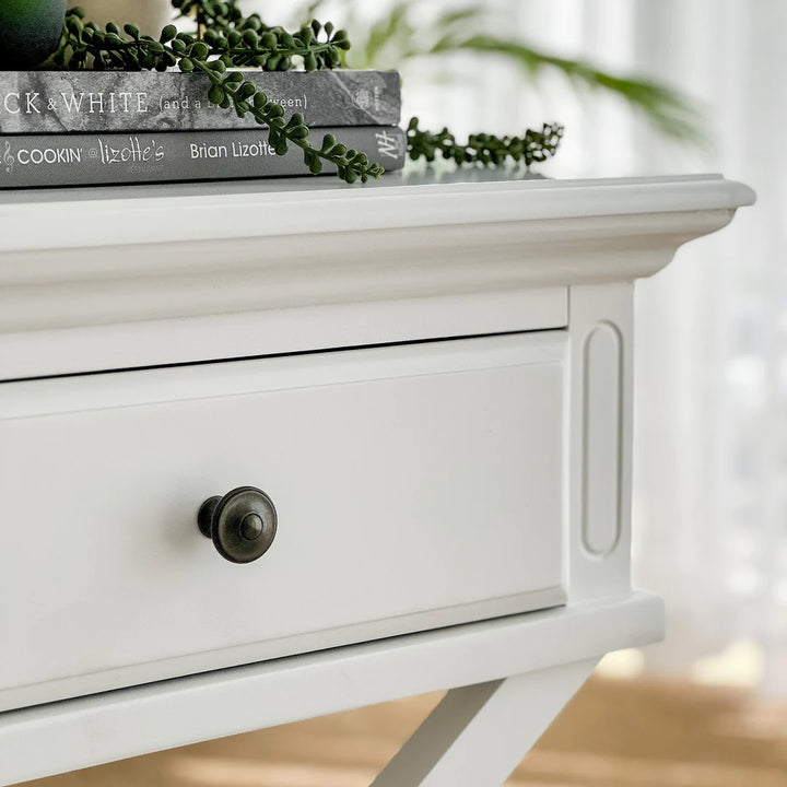 Sorrento White Bedside With Cross Legs