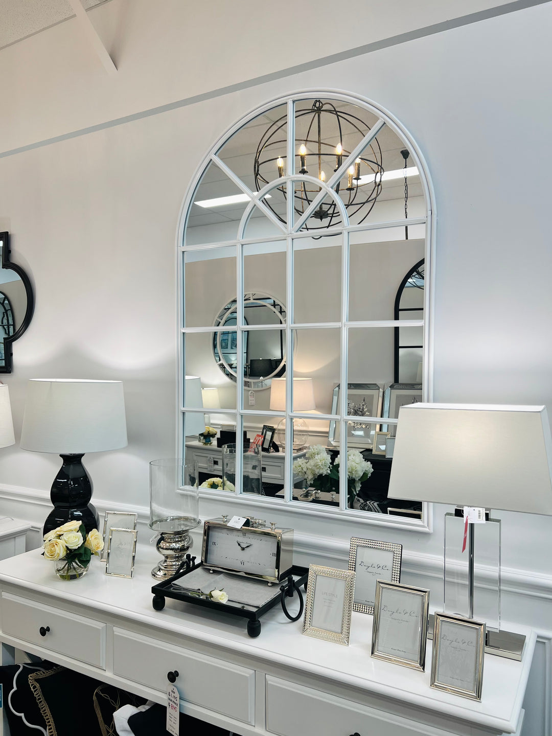 Hamptons White Iron Arch Mirror