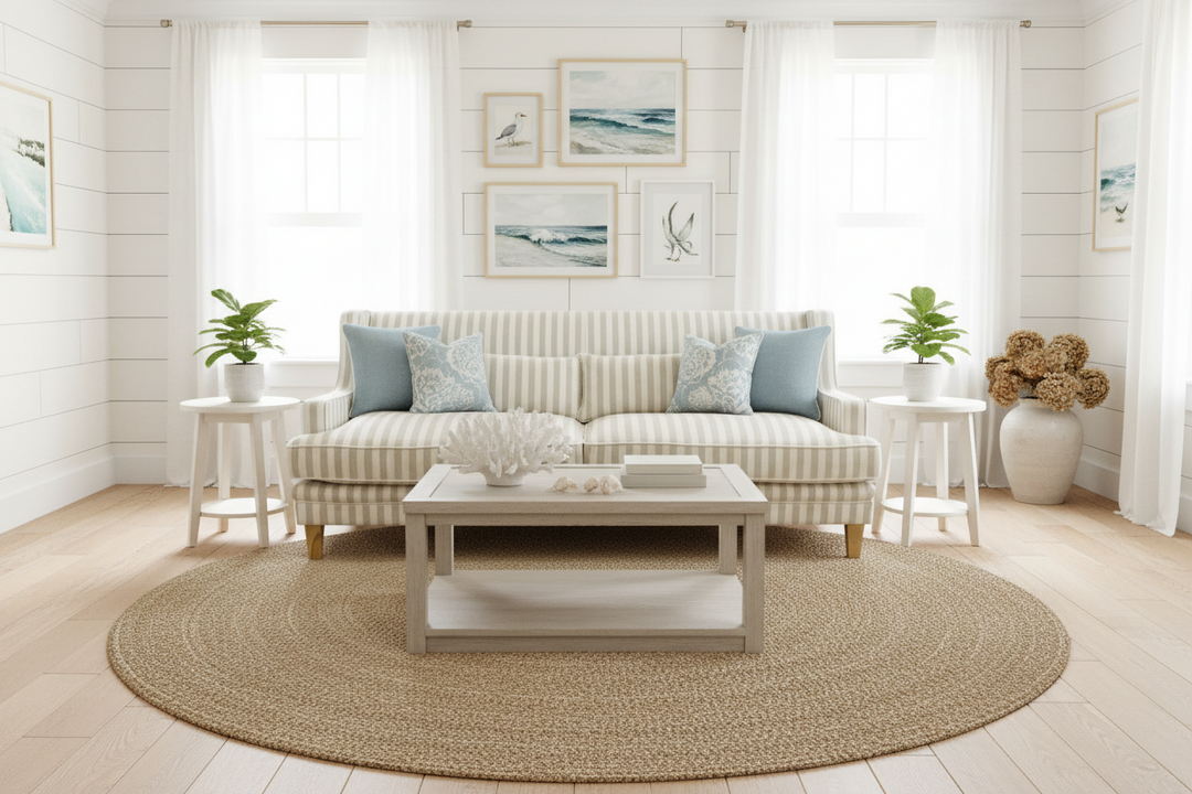 Bondi Hamptons  Natural Stripe  3 Seater Sofa
