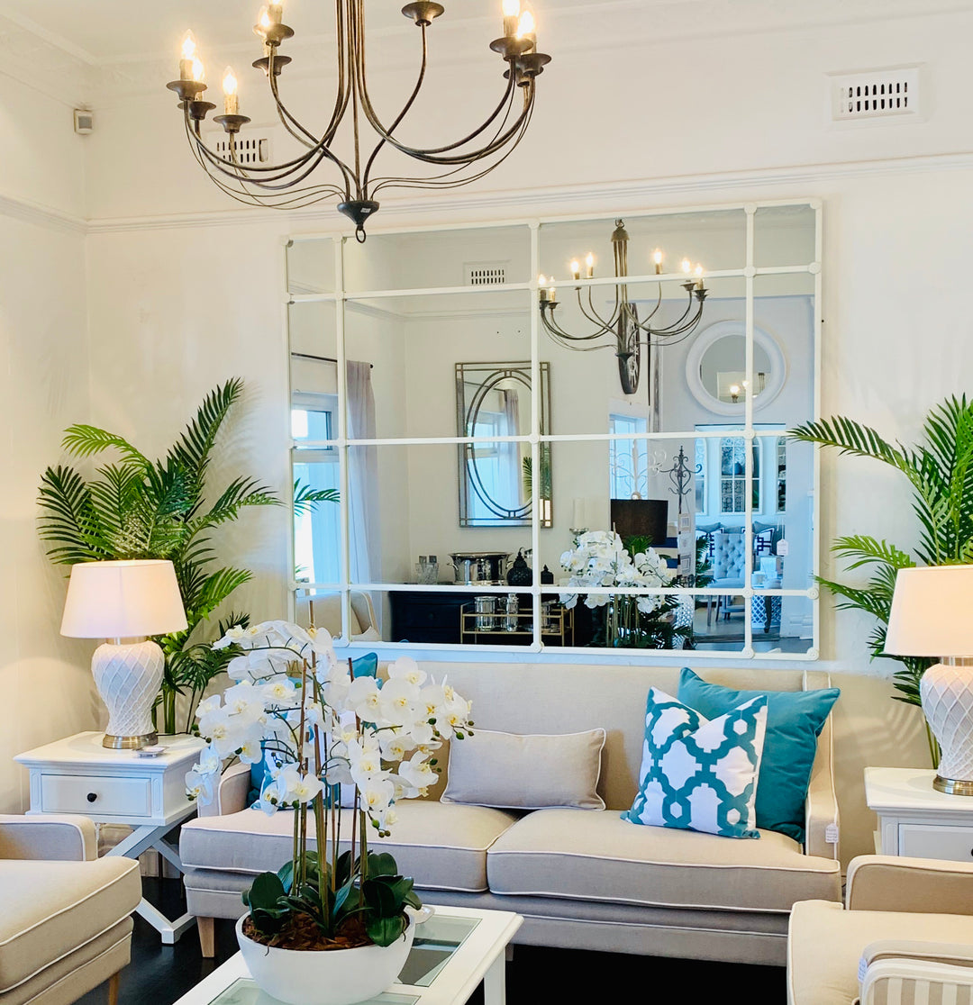 CRAWFORD RECTANGULAR 16 PANE IRON FRAMED MIRROR - WHITE