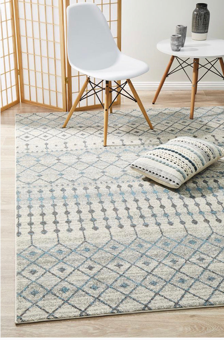 Hamptons White Teal Rug