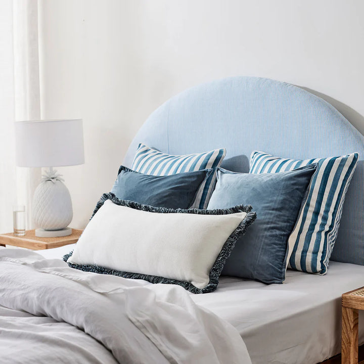 Vera Melange Fringe Long Lumbar Cushion - Blue