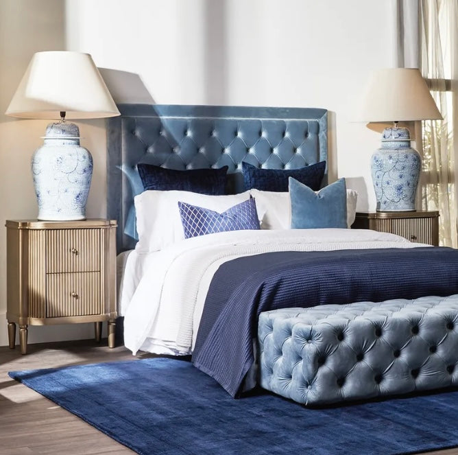 Soho Tufted Bench Ottoman - Dove Grey Velvet