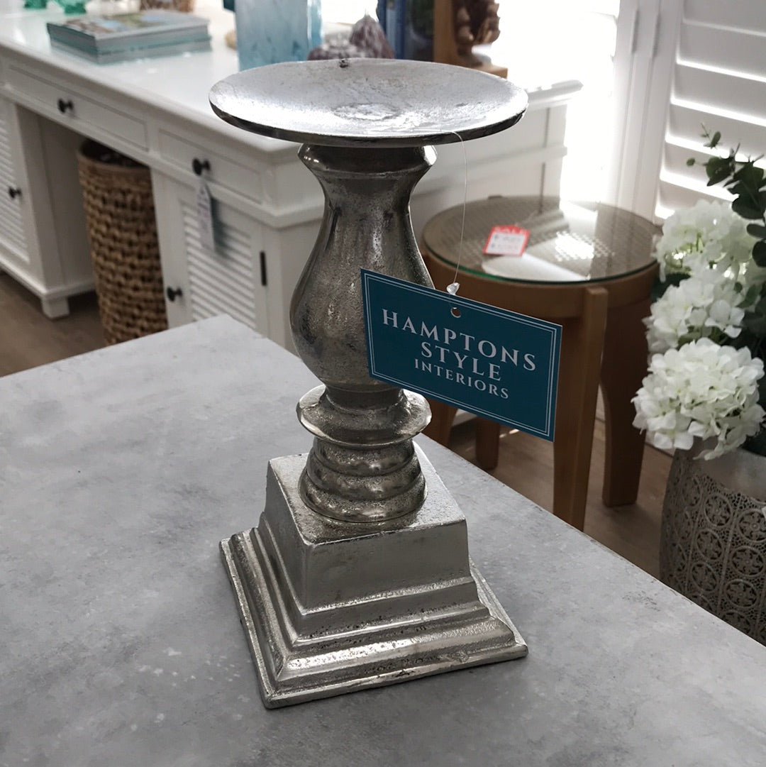 Brushed Silver Candle Plate Short