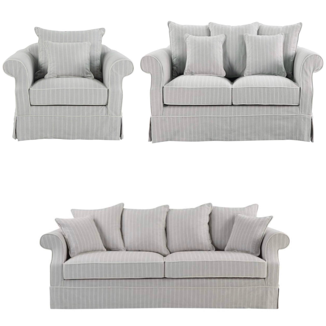 Ayla Hamptons 3 Seater Sofa Silvergrey Stripe