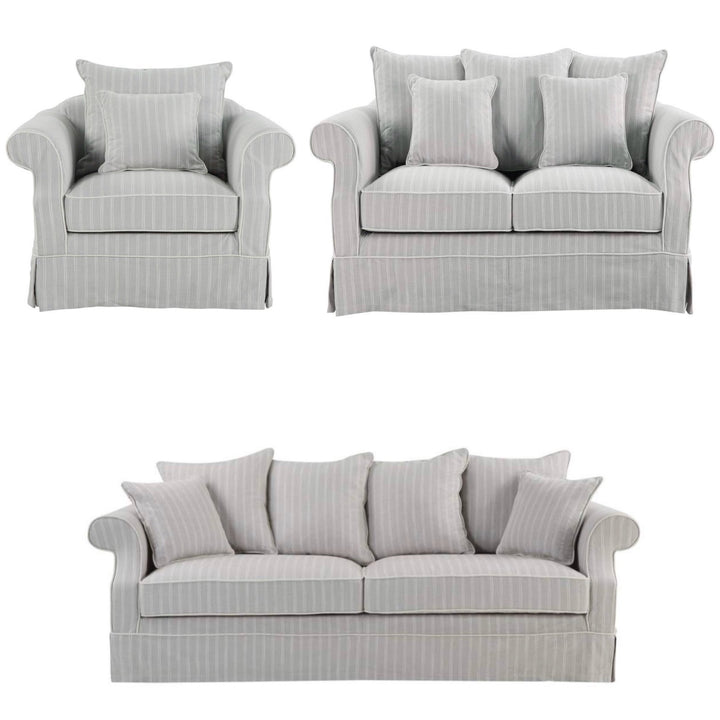 Ayla Hamptons 3 Seater Sofa Silvergrey Stripe