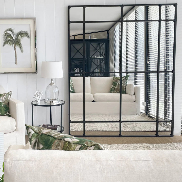 CRAWFORD RECTANGULAR 16 PANE IRON FRAMED MIRROR - BLACK