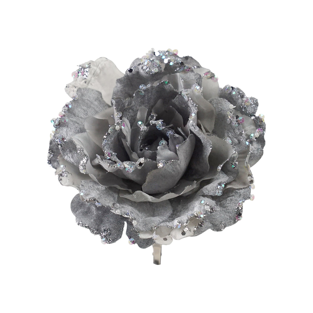 Fabric Clip on Peony Dark Silver
