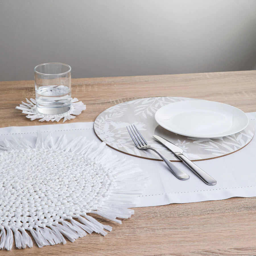 White Fringe Round Placemat