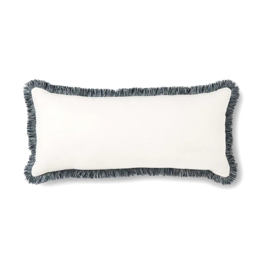 Vera Melange Fringe Long Lumbar Cushion - Blue