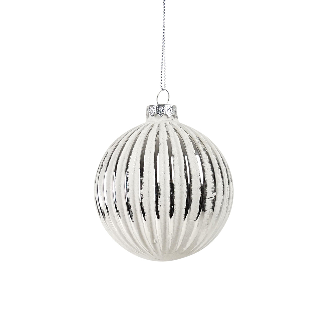 Glass Ball Ribbed Silver White