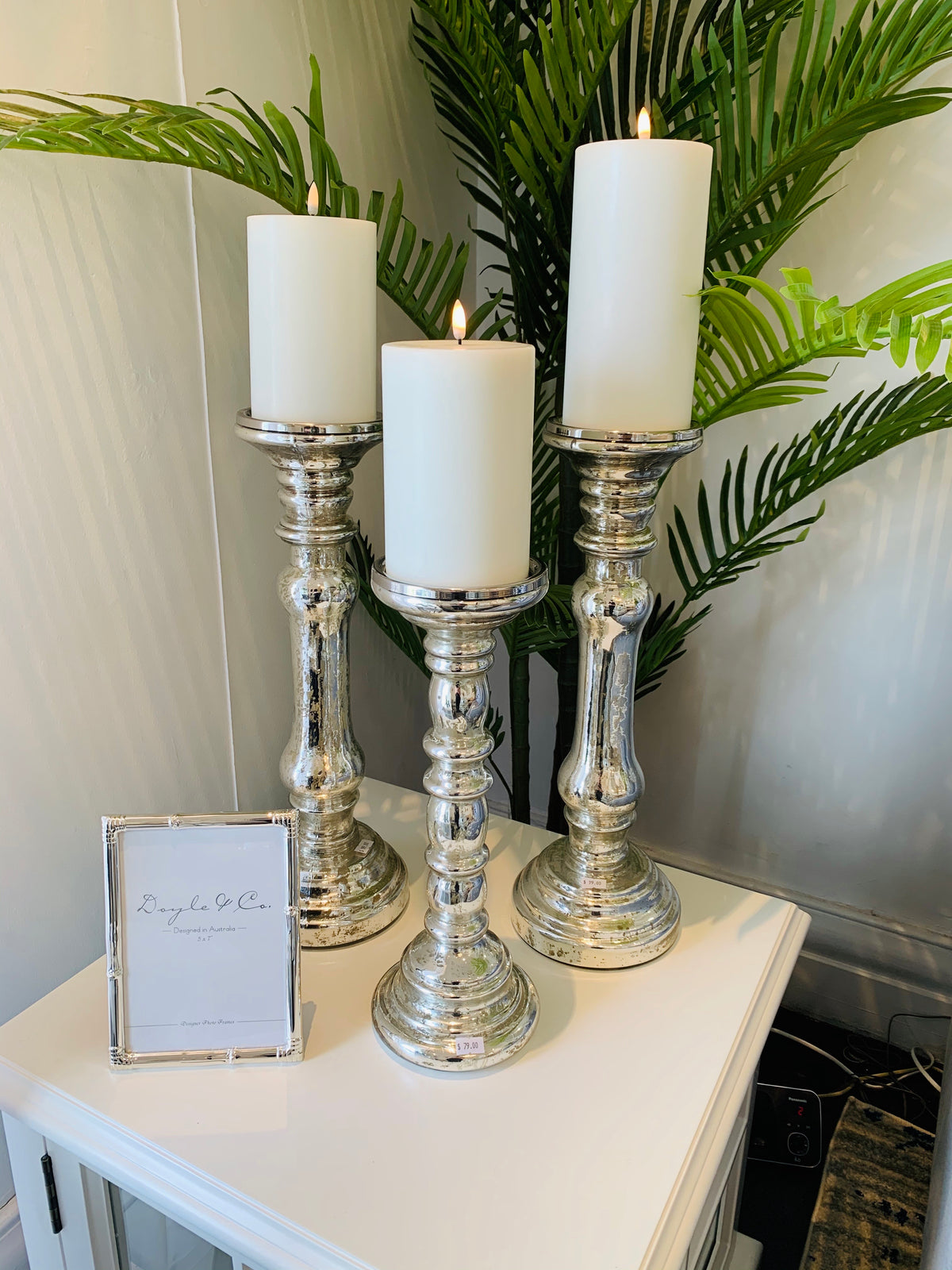 Mercury Glass Pillar Candle Holder Large HAMPTONS STYLE INTERIORS PERTH