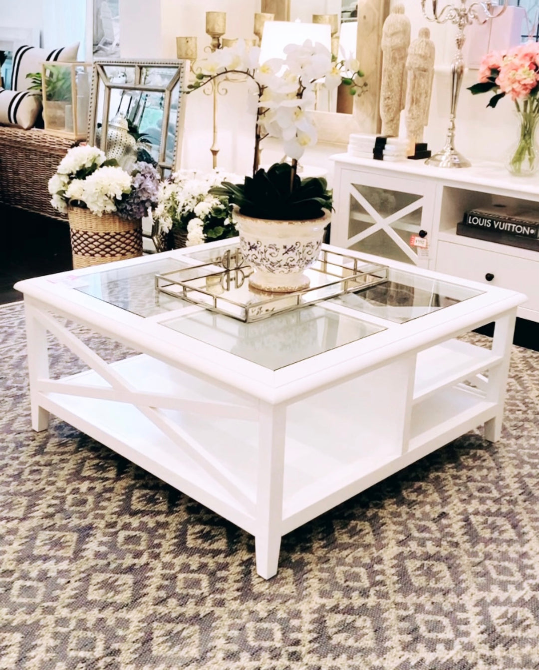 Hampton Square Coffee Table with Glass Top