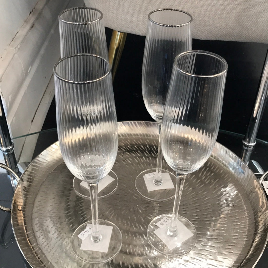 Champagne glasses silver rimmed