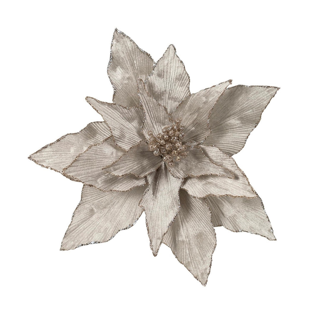 Fabric Clip Poinsettia Silver Glitter Edge