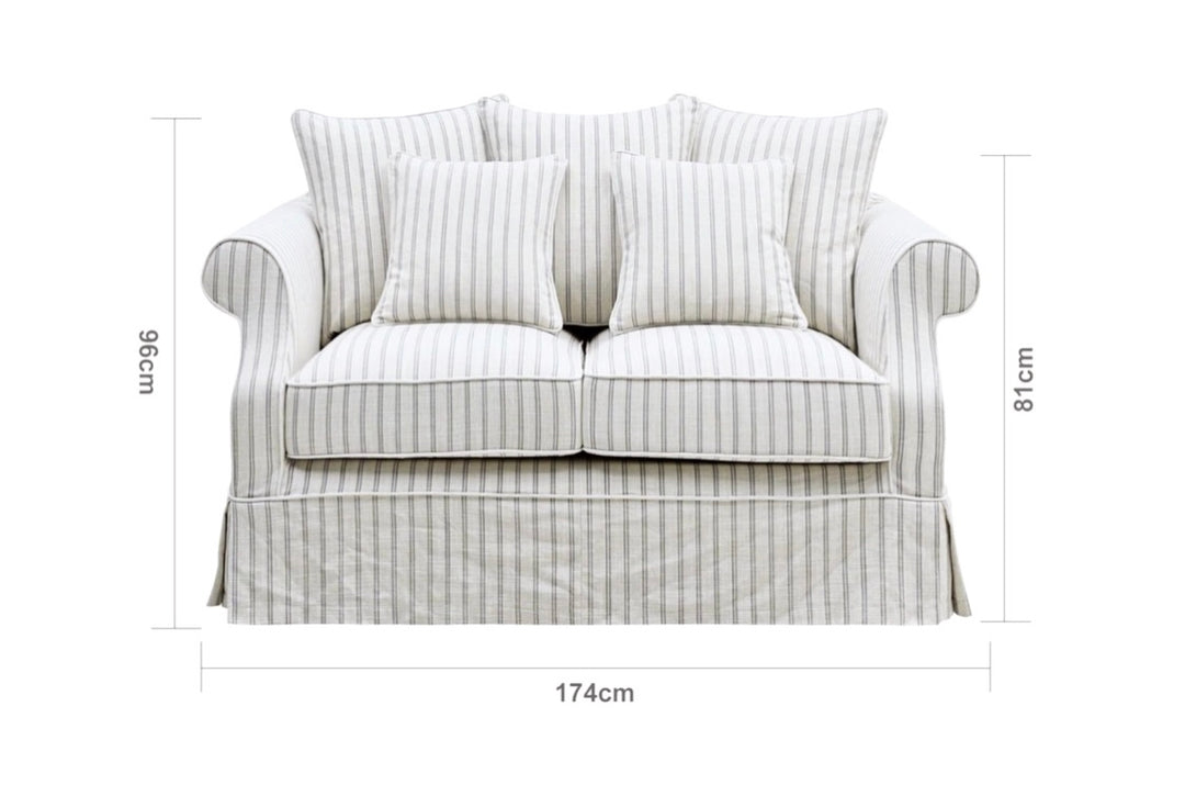 Ayla Hamptons 2 Seater Sofa Stone Stripe
