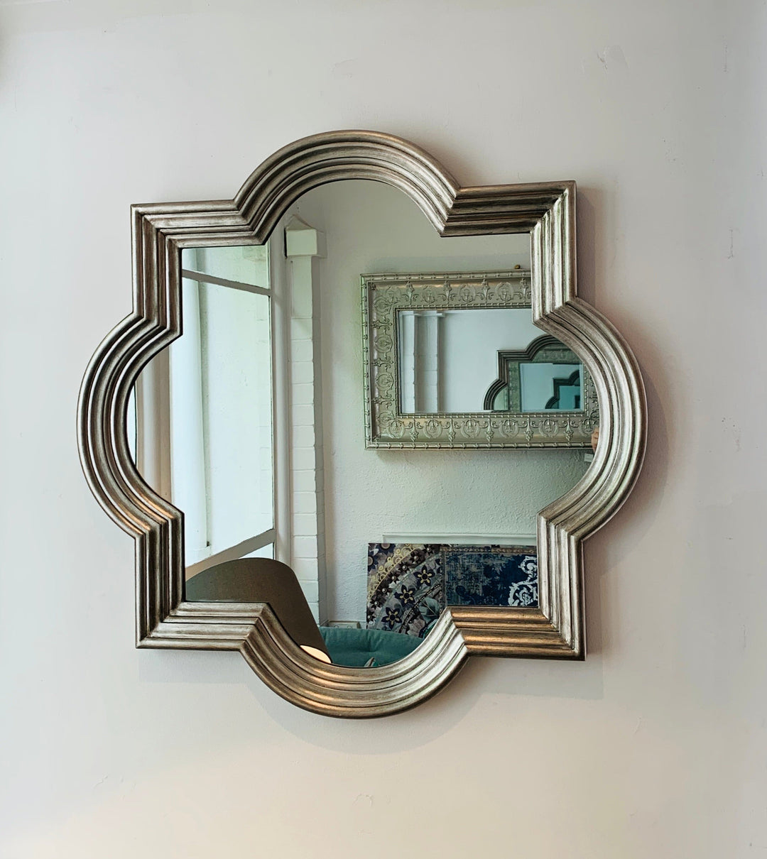 Delux Quatrefoil Antique Silver Mirror Small