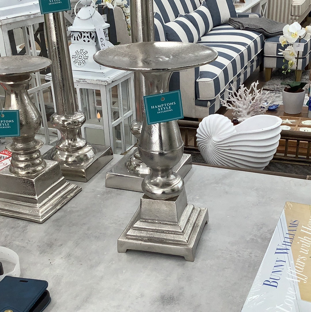 Brushed Silver Candle Plate Tall