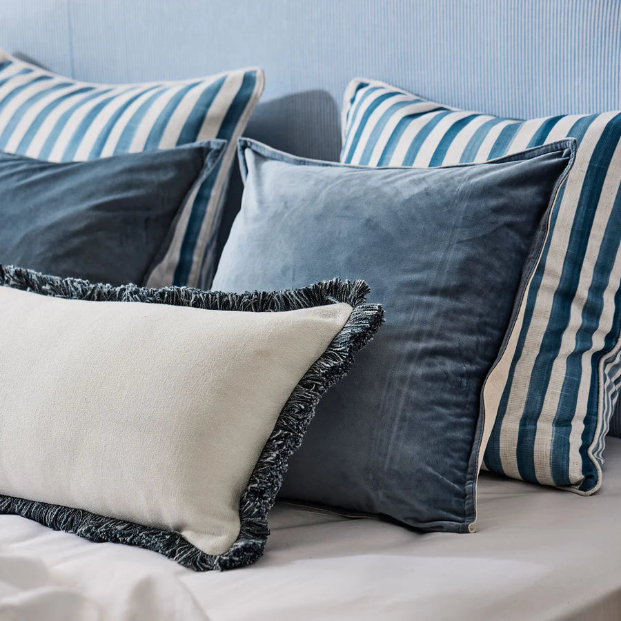 Vera Melange Fringe Long Lumbar Cushion - Blue