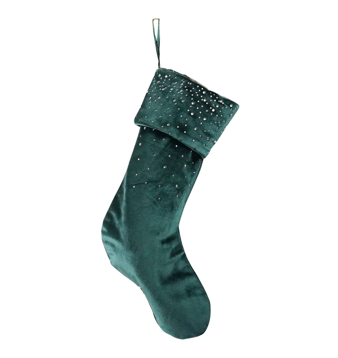 Velvet Diamonte Green Stocking