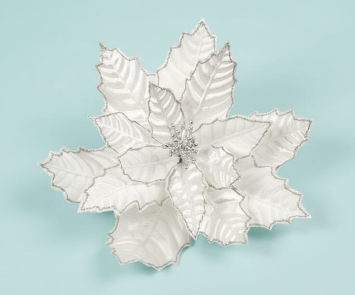 Fabric Clip Poinsettia Crinkled White